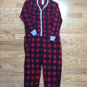Plaid fleece onesie with butt flap